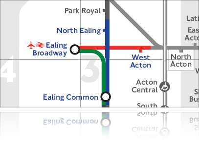 ロンドン・イーリングとアクトン地区の地下鉄マップ